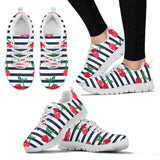 Hand Drawn Cherry Pattern Striped Background Women'S Sneaker Shoes