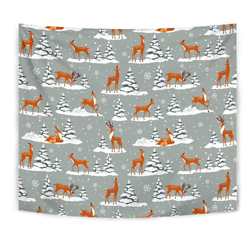 Beautiful Deers Winter Christmas Wall Tapestry