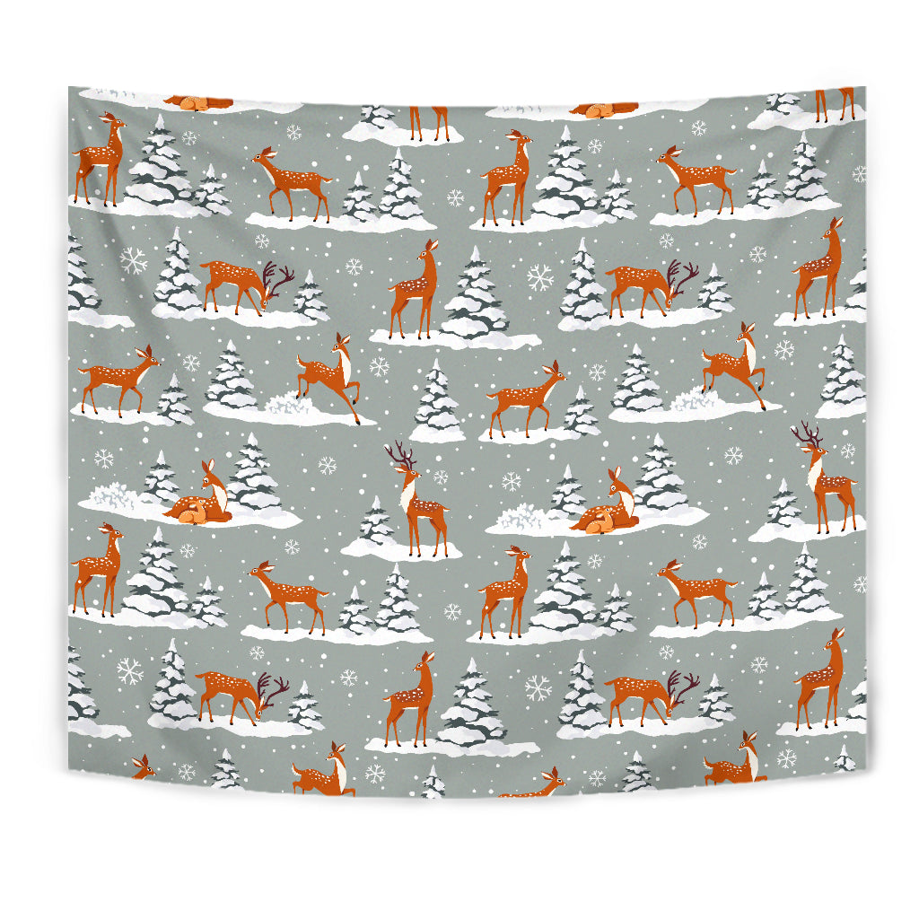 Beautiful Deers Winter Christmas Wall Tapestry