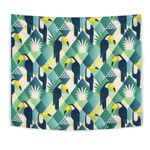 Toucan Tropical Leaves Design Pattern  Wall Tapestry