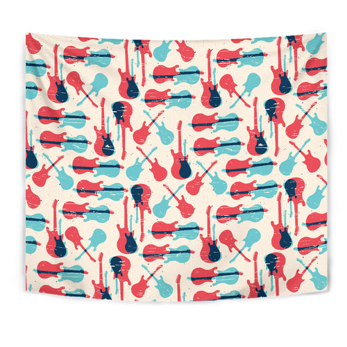 Red Blue Guitar Pattern Wall Tapestry