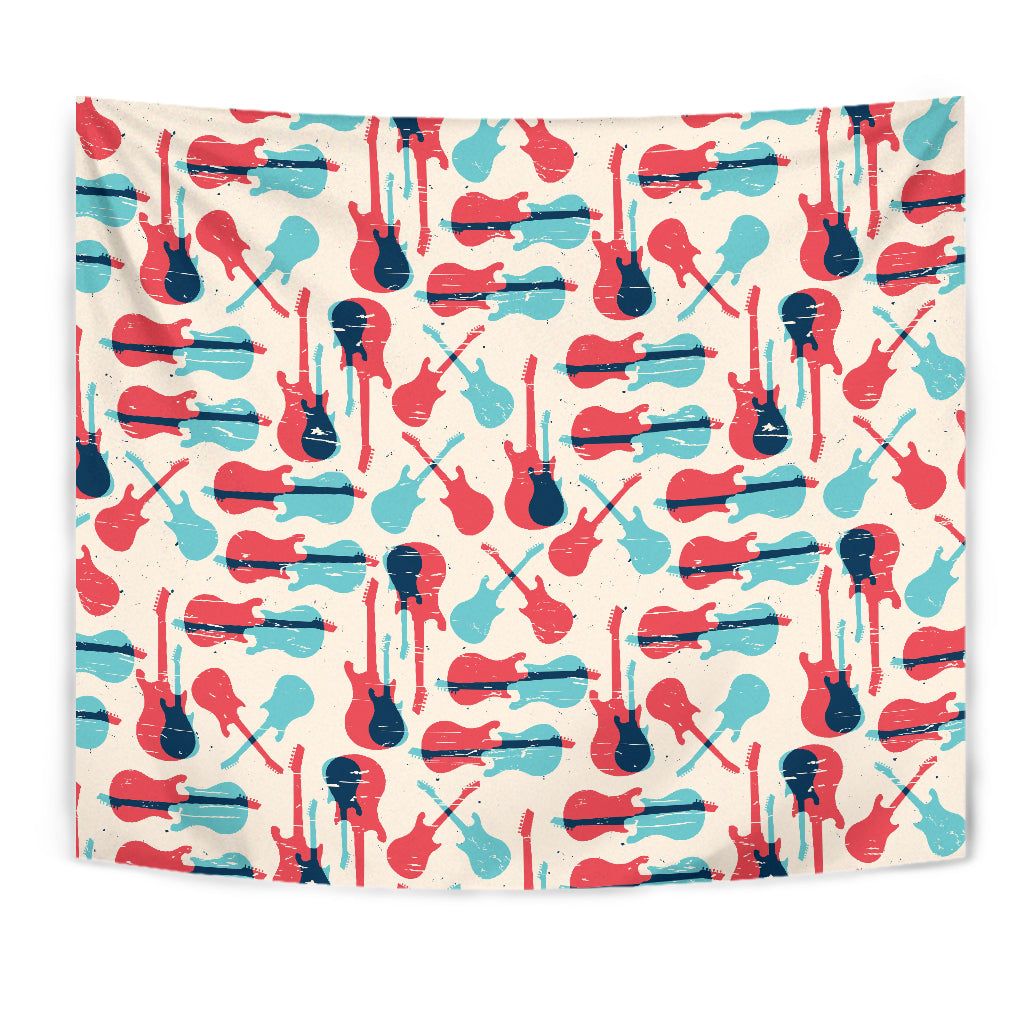Red Blue Guitar Pattern Wall Tapestry