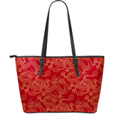 Gold Dragons Red Background Large Leather Tote Bag