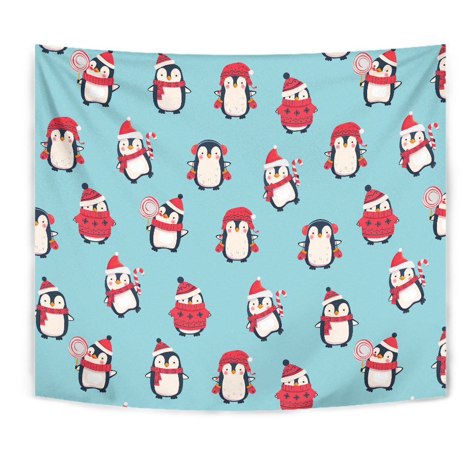 Cute Penguin Christmas  Design Pattern Wall Tapestry