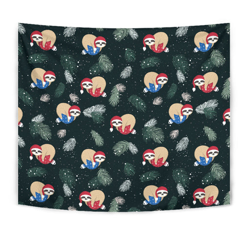 Cute Sloths Sleeping Christmas Ball Santa Hat Pattern Wall Tapestry