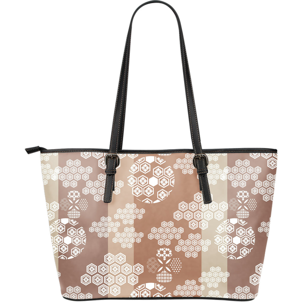 Beautiful Hexagon Japanese  Pattern Large Leather Tote Bag