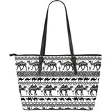 Camel Polynesian Tribal Pattern Large Leather Tote Bag