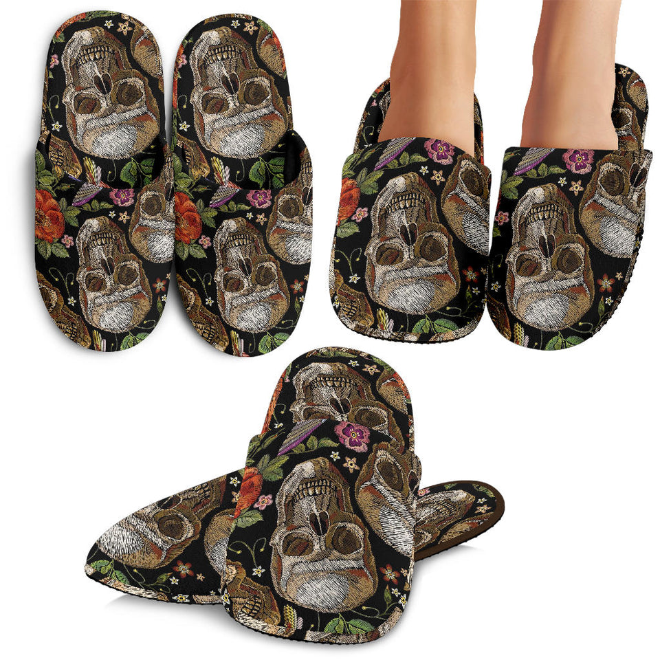 Skull Rose Humming Bird Flower Pattern Slippers
