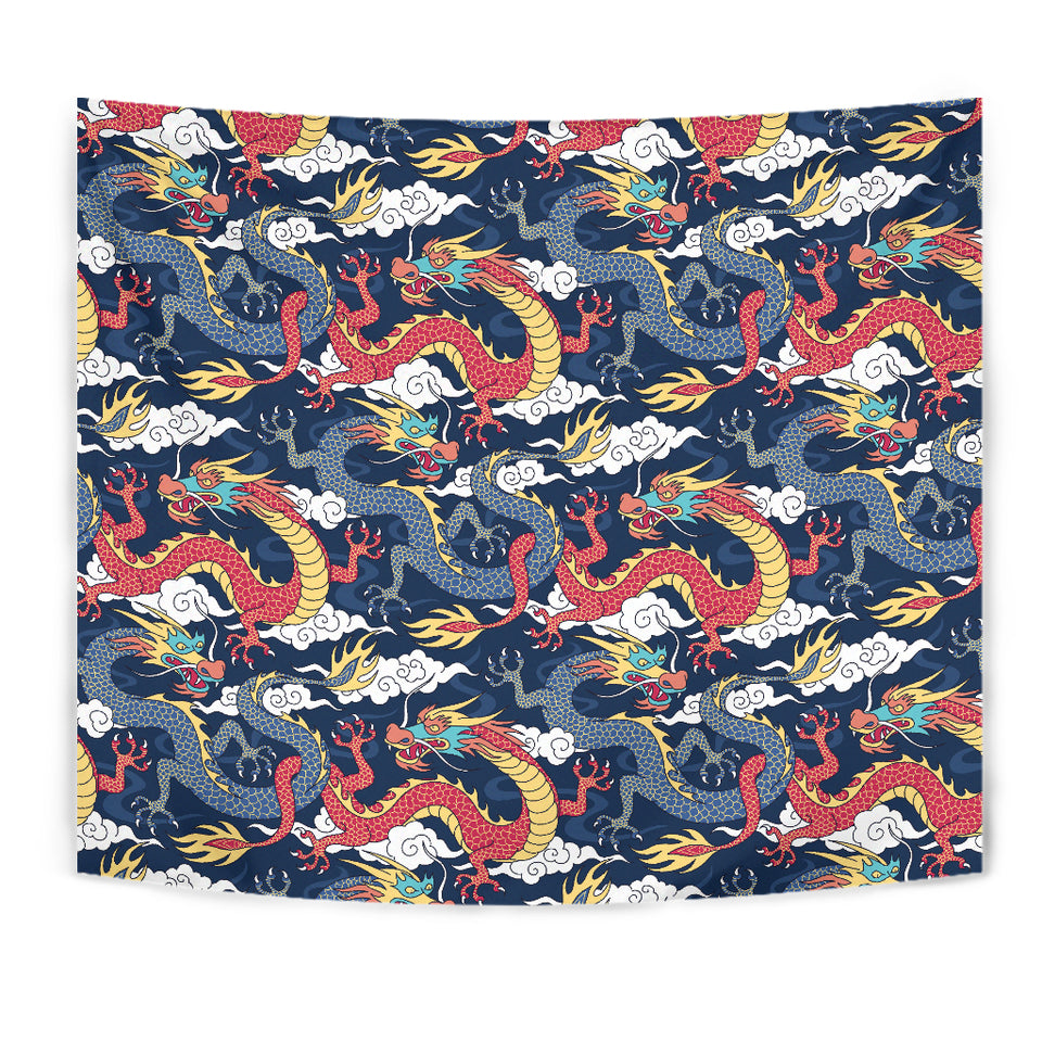 Blue Red Dragon Cloud Pattern Wall Tapestry