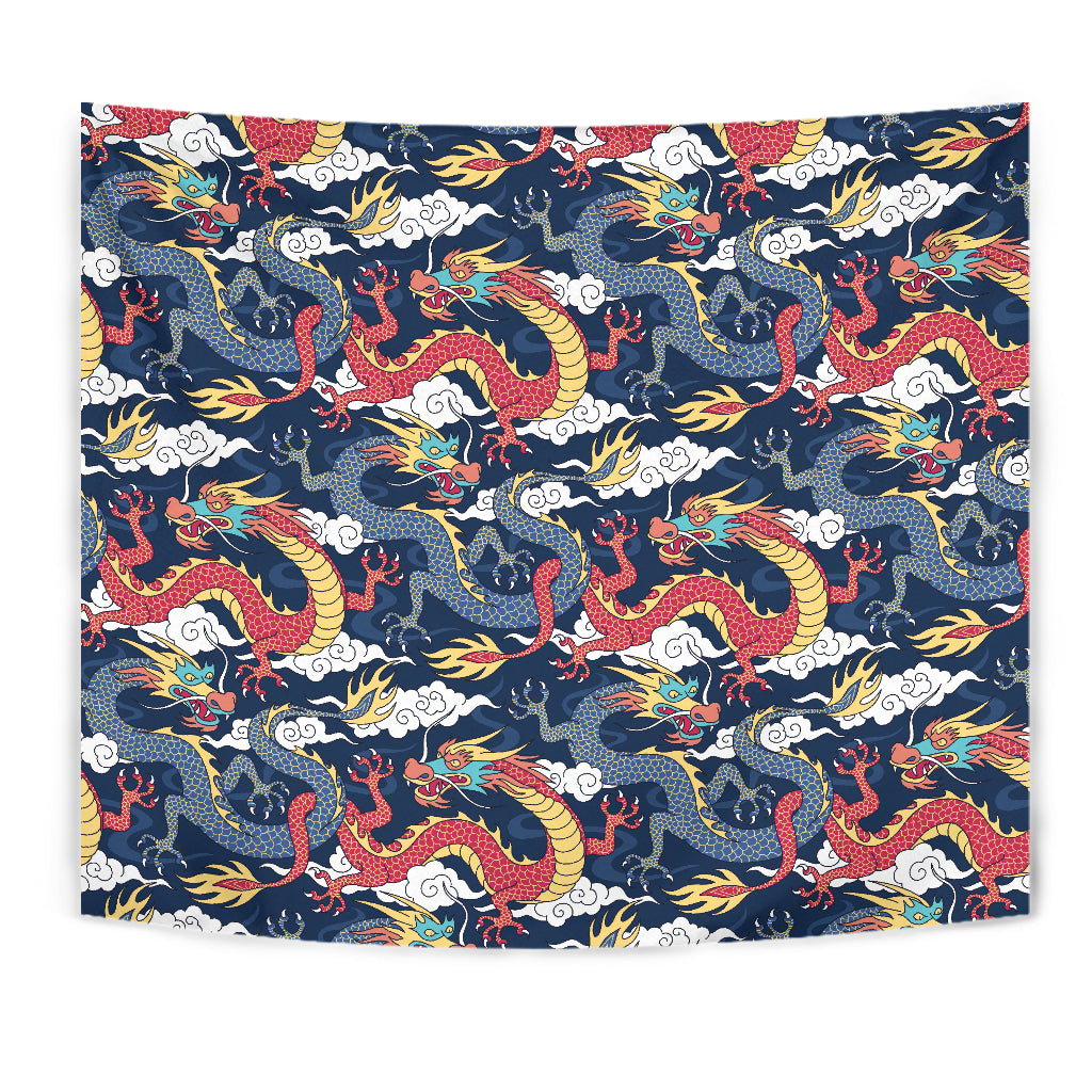 Blue Red Dragon Cloud Pattern Wall Tapestry