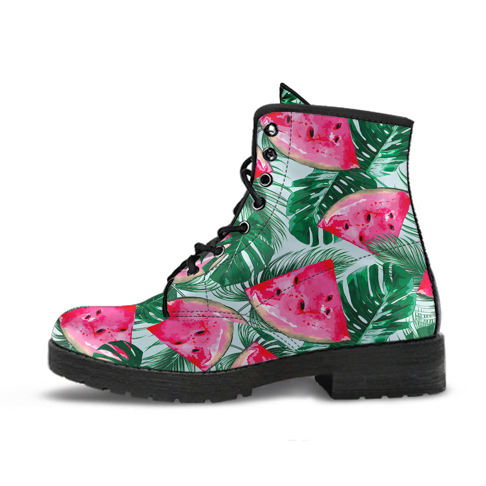 Watermelons Tropical Palm Leaves Pattern Leather Boots
