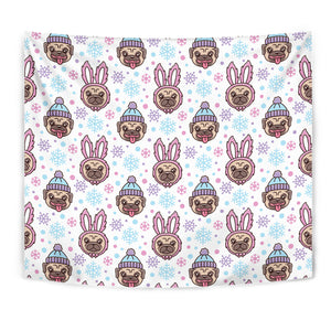 Cute Pug Hat Rabbit Costume Pattern Wall Tapestry