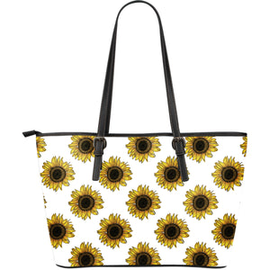 Sunflowers Design Pattern Large Leather Tote Bag