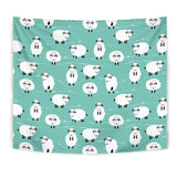Cute Sheep Green Background Wall Tapestry