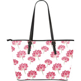 Pink Lotus Waterlily Pattern Large Leather Tote Bag