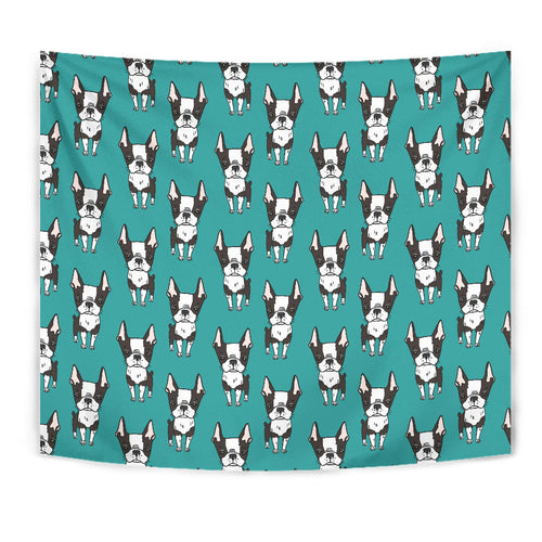 Hand Drawn Boston Terrier Dog Pattern Wall Tapestry