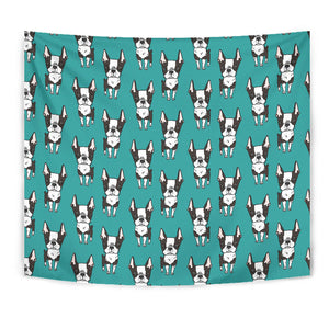 Hand Drawn Boston Terrier Dog Pattern Wall Tapestry