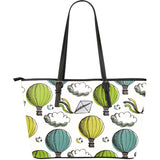Hot Air Balloon Bird Cloud Pattern Large Leather Tote Bag
