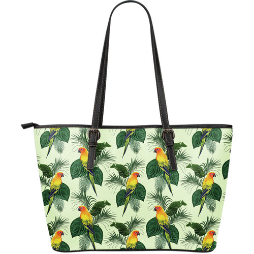 Beautiful Parrot Palm Leaves Pattern Large Leather Tote Bag