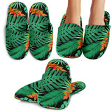 Heliconia Flower Palm Monstera Leaves Black Background Slippers