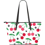 Cherry Pattern White Background Large Leather Tote Bag