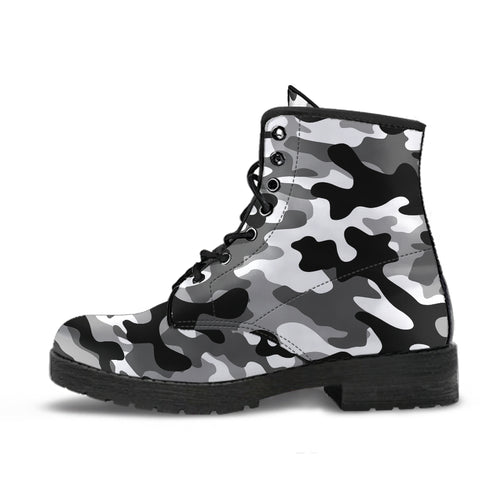 Black White Camo Camouflage Pattern Leather Boots