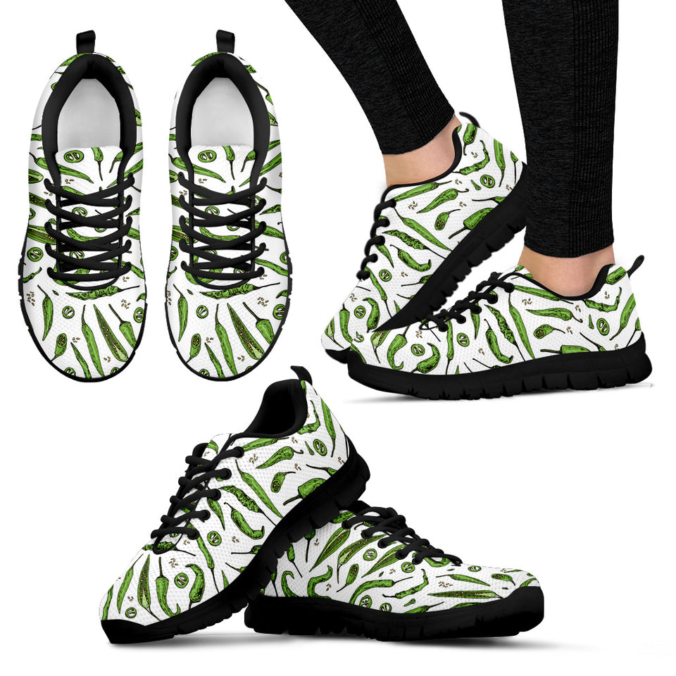 Hand Drawn Sketch Style Green Chili Peppers Pattern Women'S Sneaker Shoes