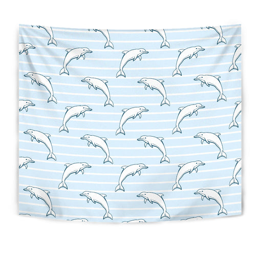Dolphin Blue Striped Background Wall Tapestry
