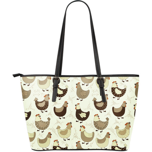 Cute Rooster Chicken Cock Large Leather Tote Bag
