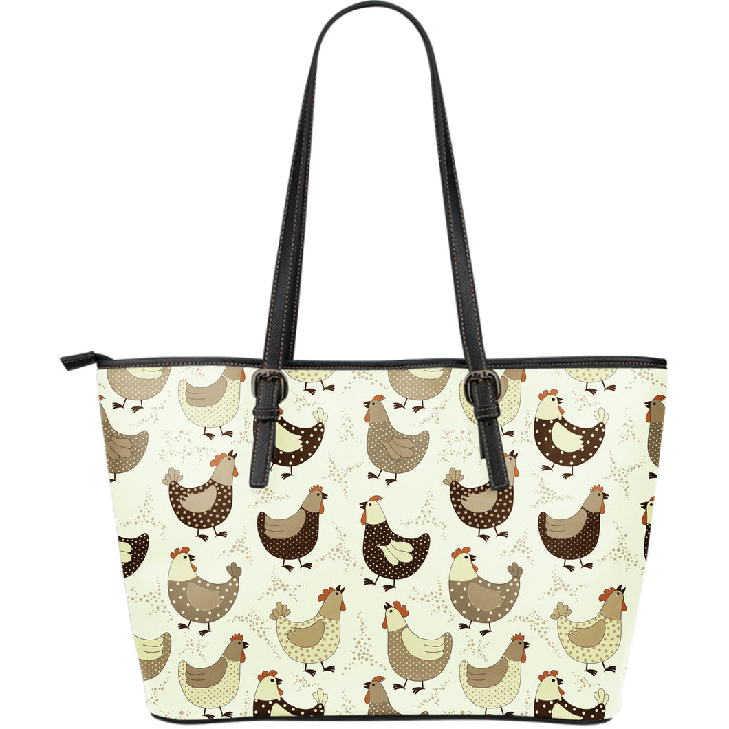 Cute Rooster Chicken Cock Large Leather Tote Bag