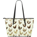 Cute Rooster Chicken Cock Large Leather Tote Bag