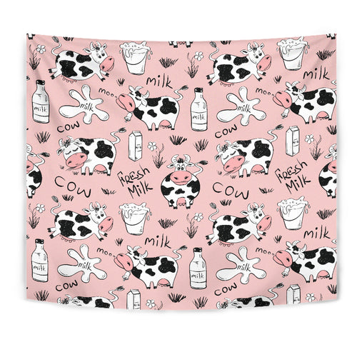 Cows Milk Product Pink Background Wall Tapestry