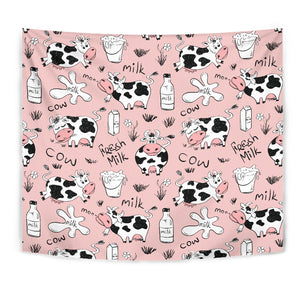 Cows Milk Product Pink Background Wall Tapestry