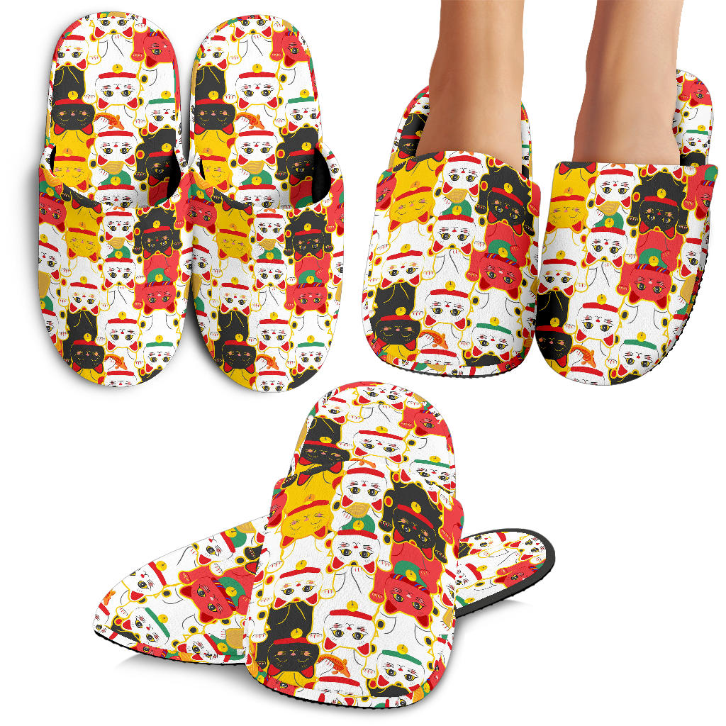 Colorful Maneki Neko Lucky Cat Pattern Slippers
