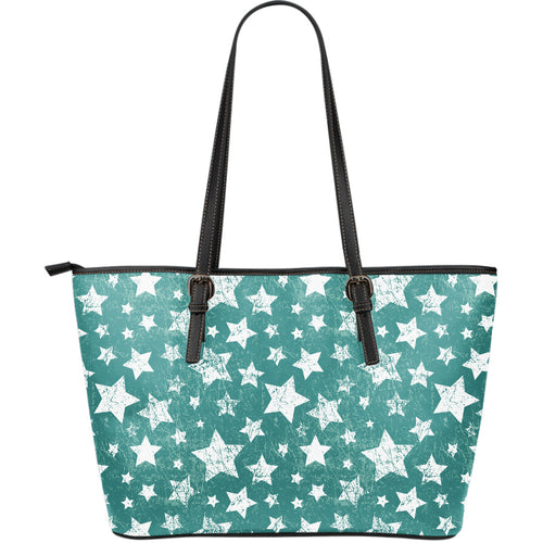 Vintage Star Pattern Large Leather Tote Bag