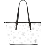 Snowflake Pattern White Background Large Leather Tote Bag