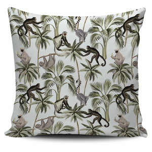 Monkey Sloth Lemur Palm Trees Pattern Pillow Cover