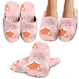 Cute Fox Pattern Pink Background Slippers