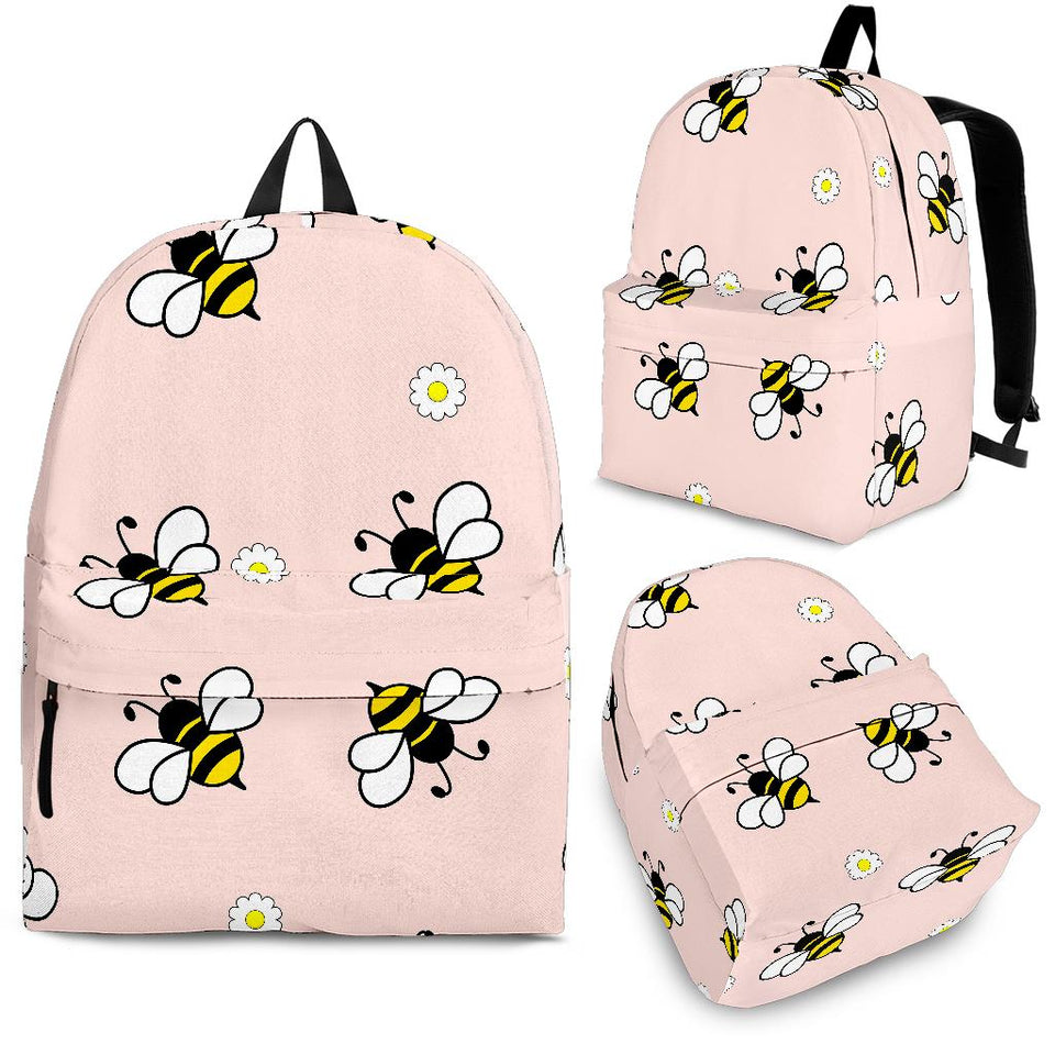 Cute Bee Flower Pattern Pink Background Backpack