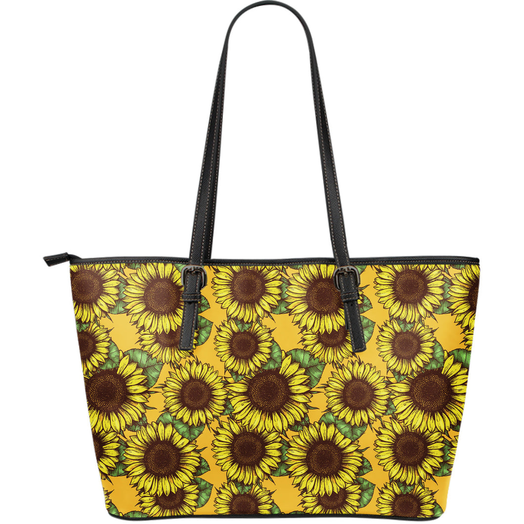 Sunflower Pattern Large Leather Tote Bag