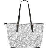 Cartoon Hand Drawn Ice Cream Black White Large Leather Tote Bag