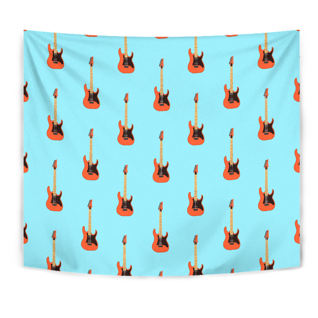 Electric Guitar Pattern Light Blue Background Wall Tapestry