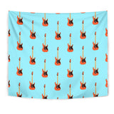 Electric Guitar Pattern Light Blue Background Wall Tapestry
