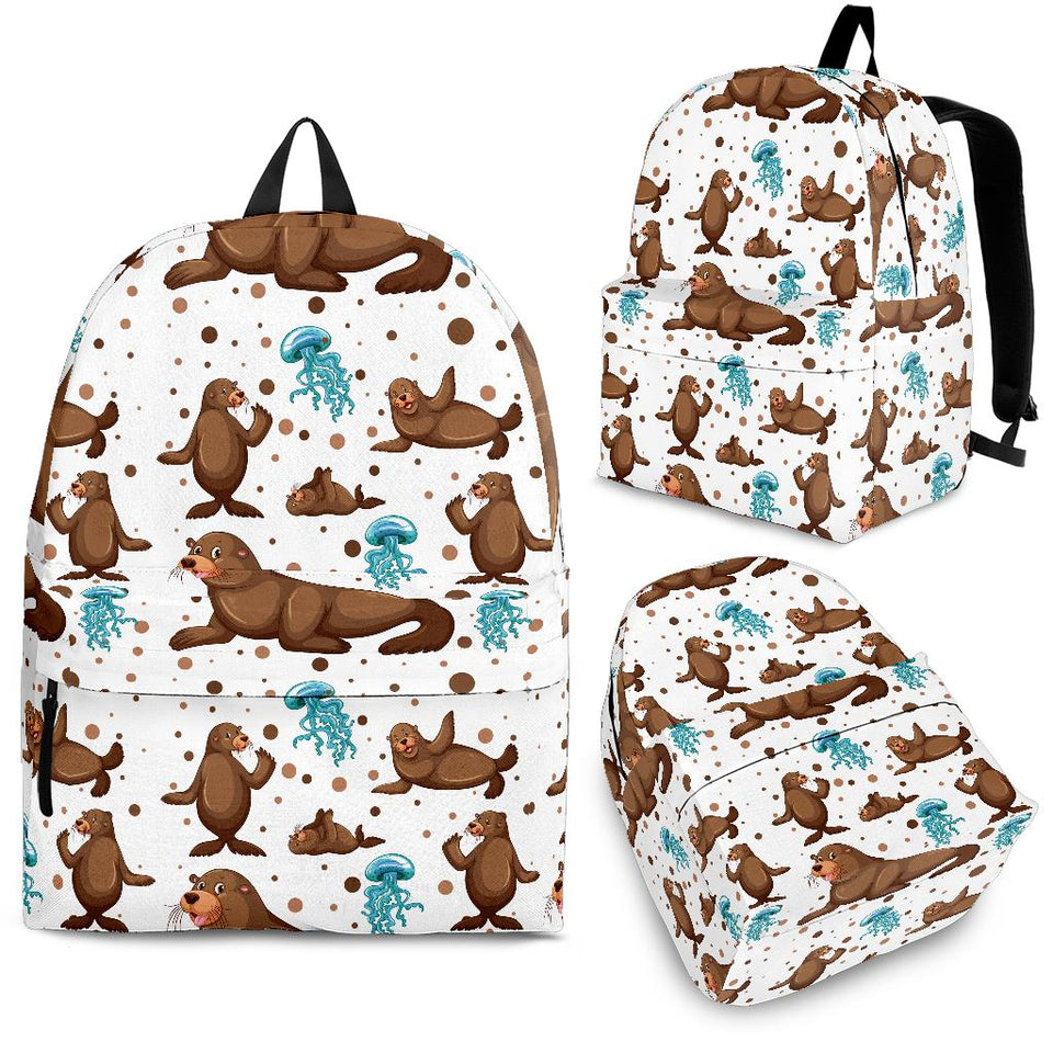 Sea Lion Seals Jellyfish Pattern Backpack