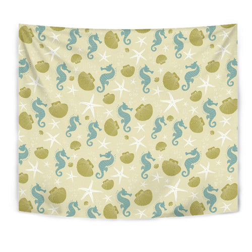 Seahorse Shell Starfish Pattern Background Wall Tapestry