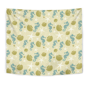 Seahorse Shell Starfish Pattern Background Wall Tapestry