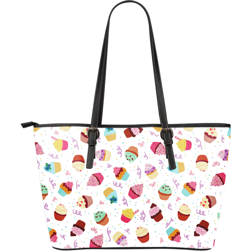 Cake Cupcake Design Pattern Large Leather Tote Bag