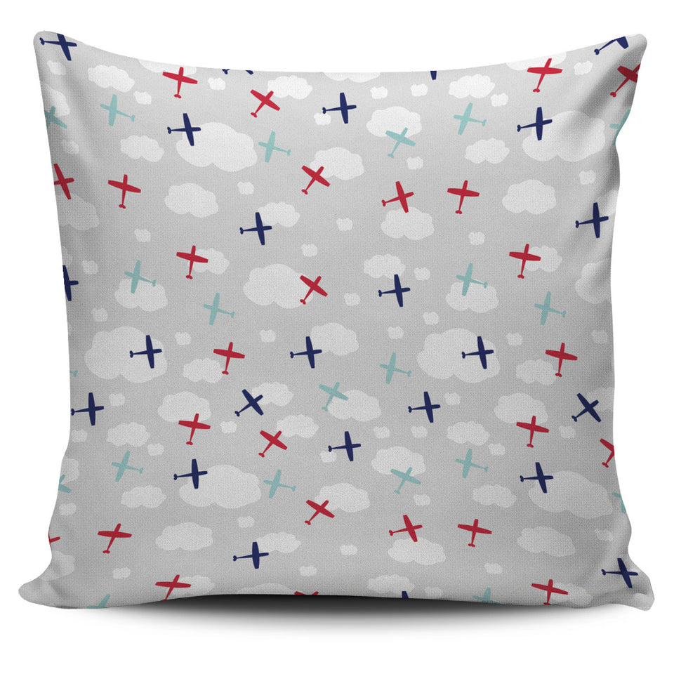 Airplane Cloud Grey Background Pillow Cover