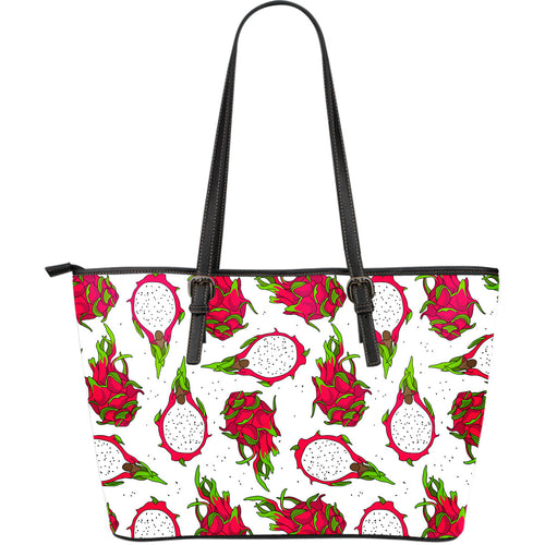 Dragon Fruits White Background Large Leather Tote Bag