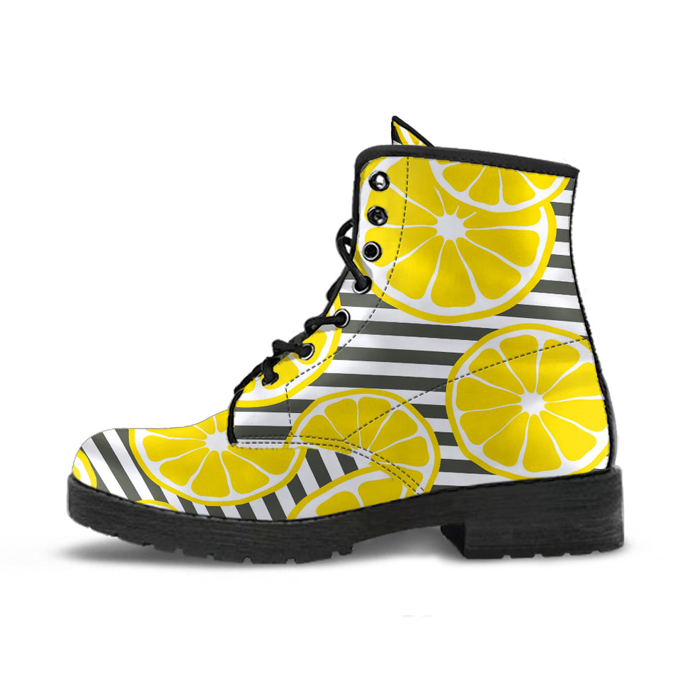 Slice Of Lemon Design Pattern Leather Boots